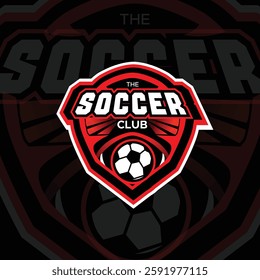 Badge of soccer logo, soccer team, soccer club with red shield, vector illustration fo soccer game, sports