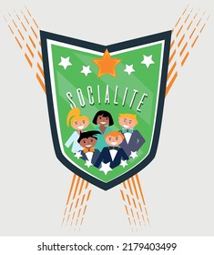 Badge Socialite People In A Formal Clothes Gathered Together