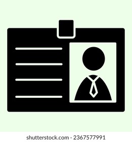 Icono de insignia sólida. Tarjeta de identidad personal del empleado con un pictograma con estilo de glifo fotográfico sobre fondo blanco. Tarjeta de identificación de negocio con avatar para concepto móvil y diseño web. Gráficos vectoriales
