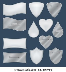 Badge souvenir mockup set. Realistic illustration of 10 badge souvenir mockups for web