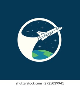 badge of space rocket orbiting the earth, logo vector illustration, stickers