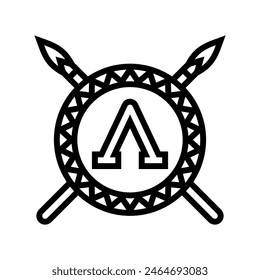 badge spartan roman greek line icon vector. badge spartan roman greek sign. isolated contour symbol black illustration