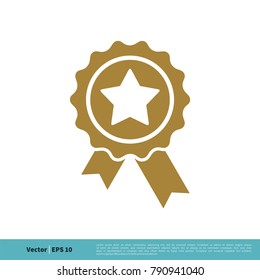 Badge Stamp Ribbon Rosette Winner Sign Icon Vector Logo Template Illustration Design. Vector EPS 10.