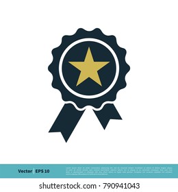 Badge Stamp Rosette Ribbon Winner Sign Icon Vector Logo Template Illustration Design. Vector EPS 10.
