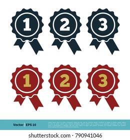 Badge Stamp Rosette Ribbon Winner Sign Icon Vector Logo Template Illustration Design. Vector EPS 10.
