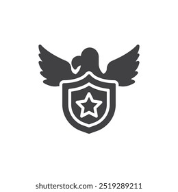 Insignia con un ícono de Vector de emblema de estrella y águila. cartel plano lleno para concepto móvil y Diseño web. Icono de glifo de insignia militar. Símbolo, ilustración del logotipo. Gráficos de Vector