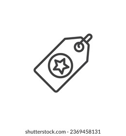 Marca con el icono de la línea estrella. signo de estilo lineal para concepto móvil y diseño web. Etiqueta con icono del vector de contorno de estrella. Símbolo de promoción de marca, ilustración del logotipo. Gráficos vectoriales