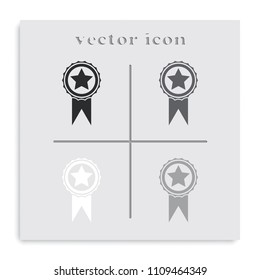 Badge with star and ribbon flat black and white vector icon.