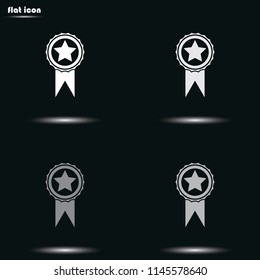 Badge with star and ribbon flat grayscale vector icon.