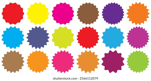 Badge star, sticker starburst shape, sale price tag, colorful sun, circle and oval label, round discount icon . Color vintage banner set.