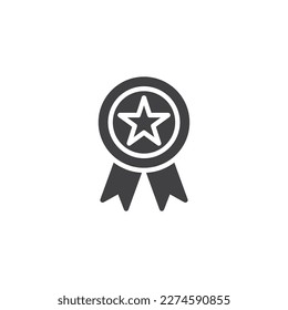 Badge with star vector icon. filled flat sign for mobile concept and web design. Guarantee medal glyph icon. Symbol, logo illustration. Vector graphics