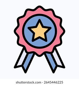 Badge With Star Vector Icon, Fourth Of July Icon, Vector Style Lineal color Icon.	
