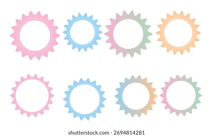 “Pastel Badge Starburst Set – Soft Gradient Circular Labels with Spiked Edges for Modern Graphic Design, Award Seals, Stickers, Certificates, and Branding.”