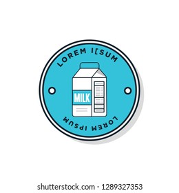 Badge Sticker Design With Milk Carton Illustration