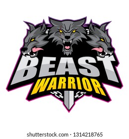 Badge, symbol and logo design template with wolf theme