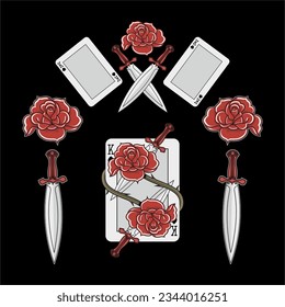 badge tattoo card rose dagger design vector