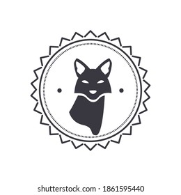 Badvorlage mit Fuchssilhouette im Rahmen-Rundschreiben, Vintage-Logo, Vektorgrafik-Design