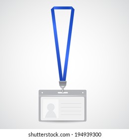 Badge template, name bag holder with lanyard. Identification card. Vector illustration. 
