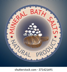  Badge template with text Mineral Bath Salts, Natural Product.