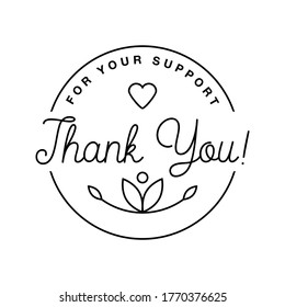 Badge with thank you graphics and design elements vector label and logo for gratitude, branding, advertisement.