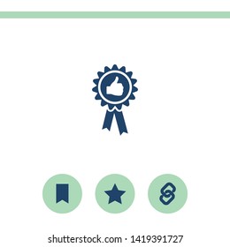 Badge with thumbs up vector icon.