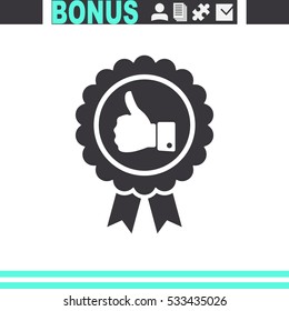 Badge with thumbs up vector icon.