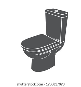 Badge toilet glyph icon, vector cut monochrome badge for house plumbing promotion design