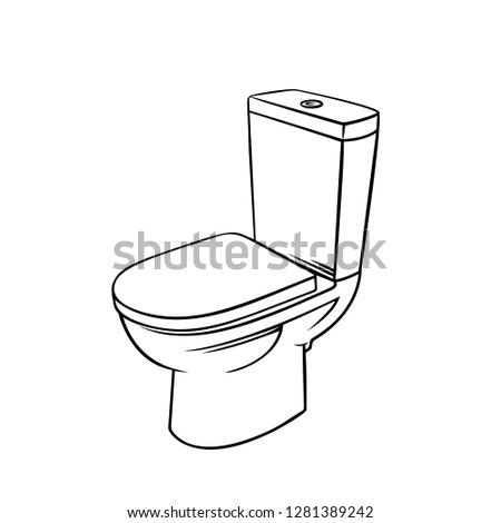 Badge toilet for house plumbing promotion design. Outline vector illustration