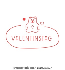 Badge - Valentinstag is valentine's Day in German. Vector hand drawn illustrations for greeting card, sticker, poster design.