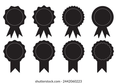 Conjunto de iconos vectoriales de insignia con cinta. Conjunto de diseño vectorial de iconos de insignia de premio. Ilustración vectorial.