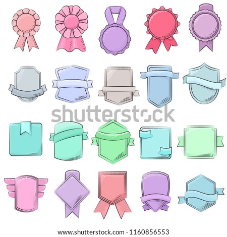 Badge vector quality element for banner or retro blank label for decoration illustration ribboned set of vintage template decorative emblem isolated on white background
