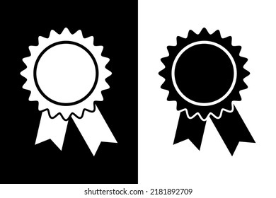 Badge with vector ribbons icon. Two-tone version on black and white background