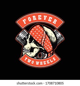 badge vest motorcycle club forever two wheels illustration skull piston