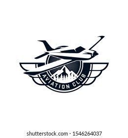 Badge Vintage Airplane Flight Club Logo Template Vector