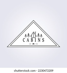 badge vintage emblem simple line art cabin logo vector illustration design