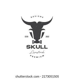 badge vintage head cow skull logo design vector graphic symbol icon illustration creative idea