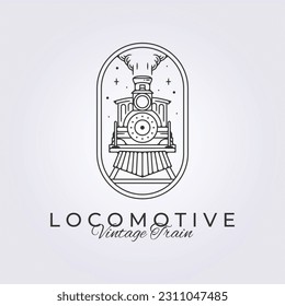 badge of vintage locomotive line art vector logo illustration design template icon retro train in the night