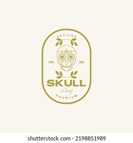 badge vintage skull foliage logo design