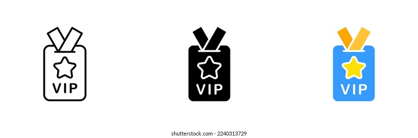 Badge with vip text. VIP status, star, celebrity, privilege, business class, privileged, dear, reward, prize, gift. Society concept. Vector icon in line, black and colorful style on white background