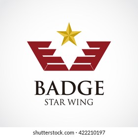 Badge wing of star abstract vector and logo design or template symmetric fly business icon of company identity symbol concept