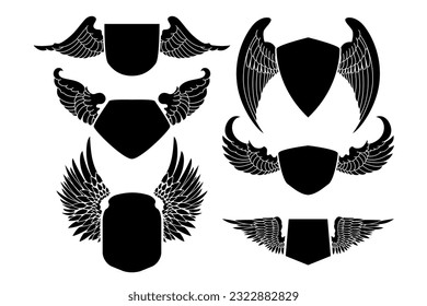 Badge with wings. Emblem with angel wings. Design element