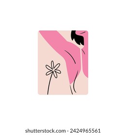 Badge for women's rights and equality. Stylish and vector illustration dedicated to feminism – a girl shows an armpit. Sticker for International Women's Day.