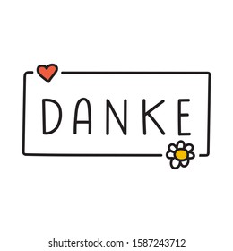 Badge with word - Danke is thank you in German. Vector illustration for greeting card, sticker, poster design.