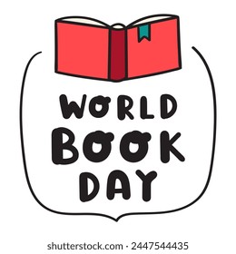 Badge. World book day. Hand drawn vector illustration on white background. Flat design.