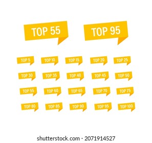 Badge yellow from top 5 to top 100 set. Vector illustration