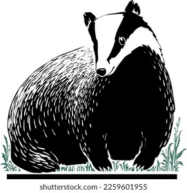 Badger animal character linocut adorable forest fauna