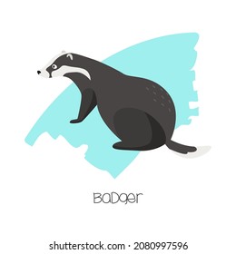 Badger in the background with a brushstroke. Vector image of a flat animal. Isolated on white background
