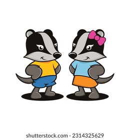 Badger Boy and Girl Mascot logo vector character illustration 