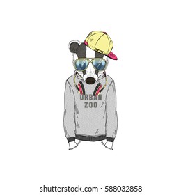 badger boy wearing hoodie, furry art illustration, fashion animals