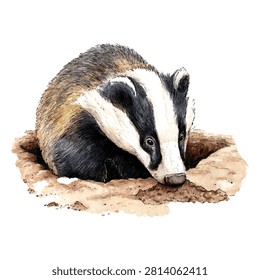 Badger with distinctive white face markings